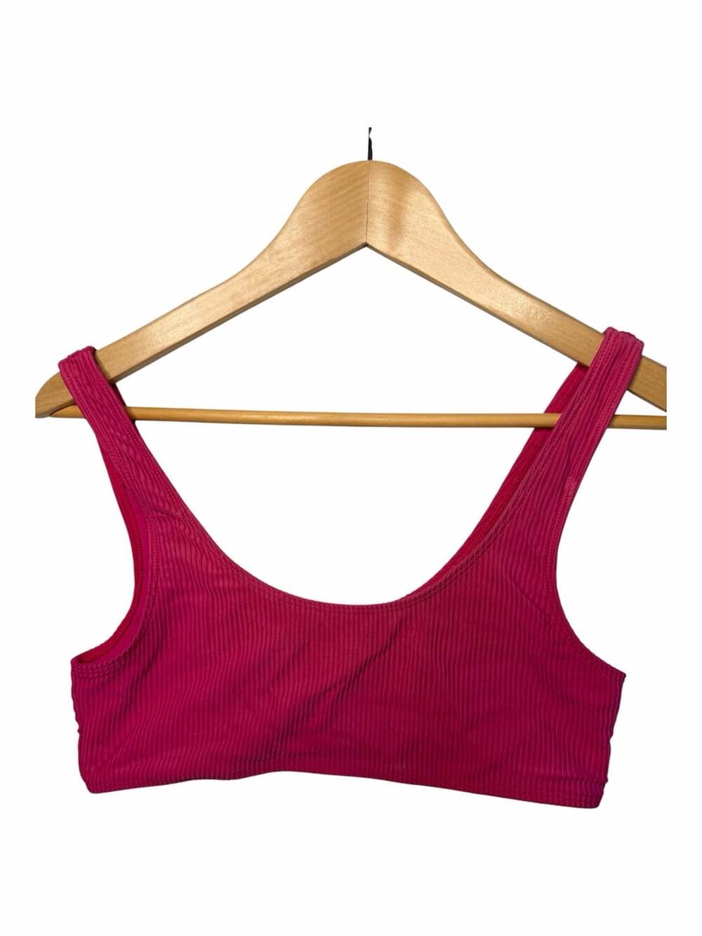 Frankies Bikinis Pink Ribbed Scoop Bikini Top